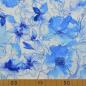Preview: Baumwoll Leinen Blüten in Blautönen auf Ecru